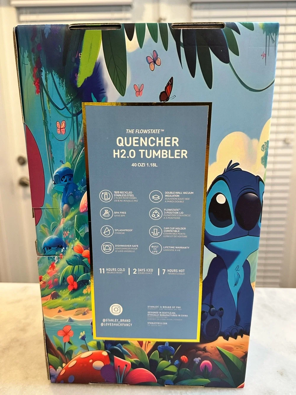 Stanley Unique Light Blue and Gold Lilo & Stitch Insulated Travel 40oz Tumbler - Picture 15 of 16